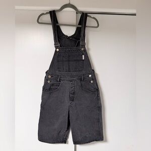 Vintage 80s Guess Black Denim Short Overalls Made in USA Size XS/S